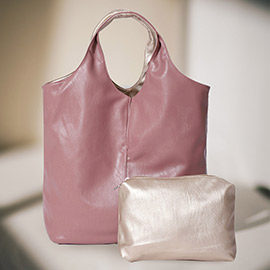 2PCS - Reversible Metallic Tote and Pouch Bags