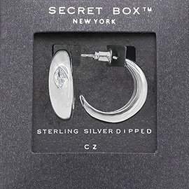Secret Box _ Sterling Silver Dipped CZ Marquise Pointed  Hoop Earrings