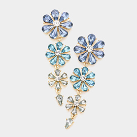 Teardrop Cluster Triple Flower Link Dangle Evening Earrings