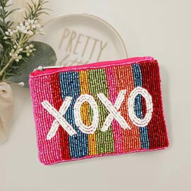 XOXO Message Rainbow Color Block Beaded Mini Pouch Bag