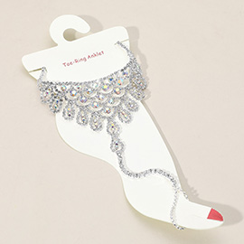 Rhinestone Net Toe Ring Evening Anklet