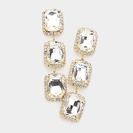 Triple Emerald Cut Stone Link Dangle Evening Earrings