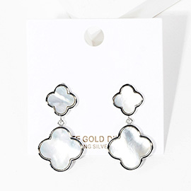 White Gold Dipped Double Mother of Pearl Quatrefoil Link Dangle Earrings