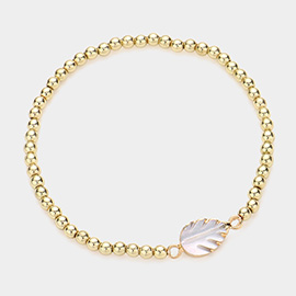 Leaf Accented Metal Ball Stretch Bracelet