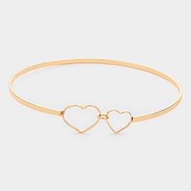 Double Open Metal Heart Link Bangle Bracelet