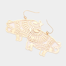 Cut Out Brass Metal Pig Dangle Earrings