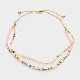 Multi Beaded Double Layered Cinch Pull Tie Bracelet