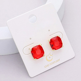 Cushion Square Stone Stud Evening Earrings