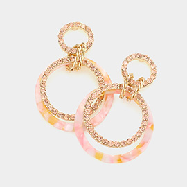 Celluloid Acetate Rhinestone Embellished Open Circle Link Dangle Earrings