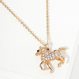 Rhinestone Paved Running Horse Pendant Necklace