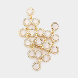 Round Stone Cluster Vine Dangle Evening Earrings