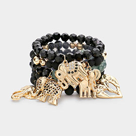 5PCS - Metal Elephant Charm Faceted Beaded Stretch Bracelets