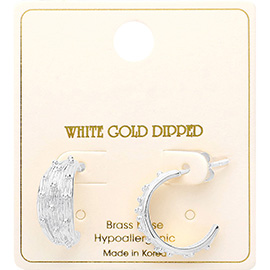 White Gold Dipped Brass Metal Bubble Detailed Hoop Earrings