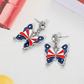 American USA Flag Enamel Butterfly Dangle Earrings