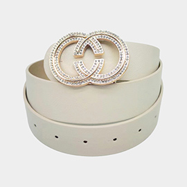 Rhinestone Embellished Buckle Accented Faux Leather Belt