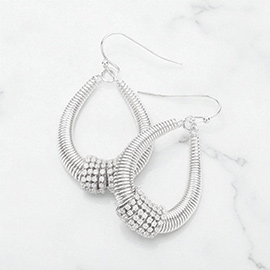 Rhinestone Ring Pointed Open Teardrop Dangle Earrings