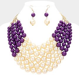 Chunky Multi Strand Pearl Bib Necklace