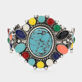 Oval Natural Stone Accented Stretch Bracelet
