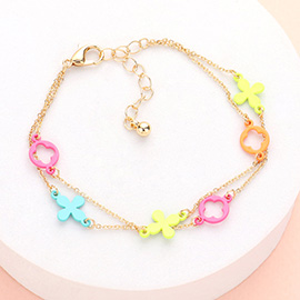 Colored Flower Crisscross Station Double Layered Bracelet