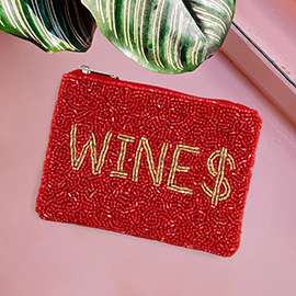 Wine Message Seed Beaded Mini Pouch Bag