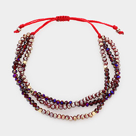 Faceted Beaded Triple Layered Adjustable Cinch Pull Tie Bracelet