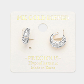 14K White Gold Dipped Filigree Metal Hoop Earrings