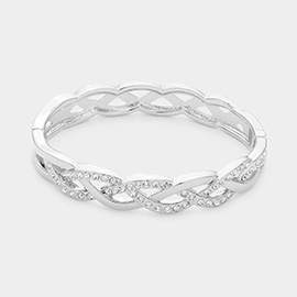 Braided Rhinestone Embellished Metal Hinged Bracelet