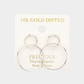 14K White Gold Dipped Double Open Metal Circle Link Earrings