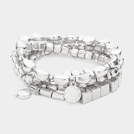 4PCS - Metal Beaded Stretch Bracelets