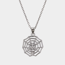 Metal Spider Cobweb Pendant Long Necklace