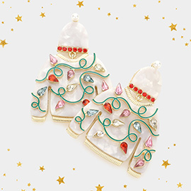 Teardrop Stone Embellished Celluloid Acetate Christmas Sweater Dangle Earrings