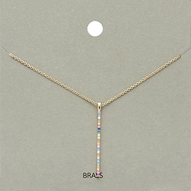 Brass Metal Rhinestone Embellished Bar Pendant Necklace