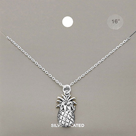 Silver Plated Metal Pineapple Pendant Necklace