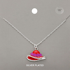 Silver Plated Red Hat Pendant Necklace