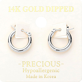 14K White Gold Dipped 0.5 Inch Metal Hoop Pin Catch Earrings