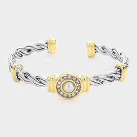 Round Pearl Accented Cuff Bracelet