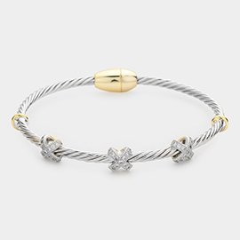 Rhinestone Embellished Crisscross Pointed Magnetic Bracelet