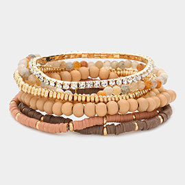 7PCS - Wood Ball Heishi Beaded Stretch Bracelets