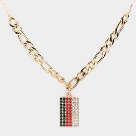 Color Block Rhinestone Embellished Rectangle Pendant Necklace