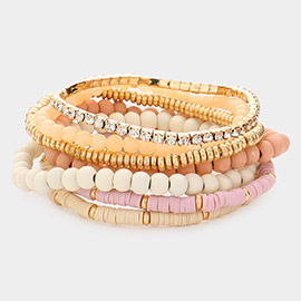 7PCS - Wood Ball Heishi Beaded Stretch Bracelets