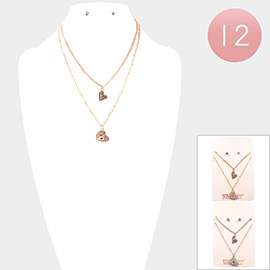 12PCS - Heart Pendant Double Layered Necklaces