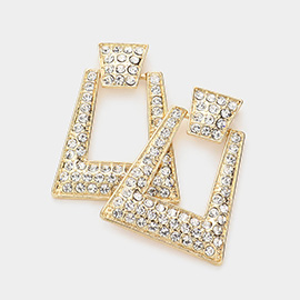 Rhinestone Embellished Open Trapezoid Earrings