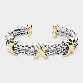 Triple Crisscross Accented Metal Cuff Bracelet