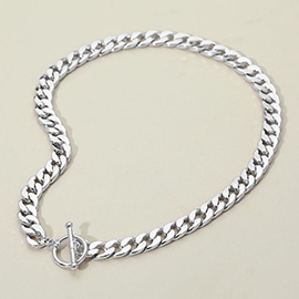 White Gold Dipped Cuban Link Chain Toggle Necklace