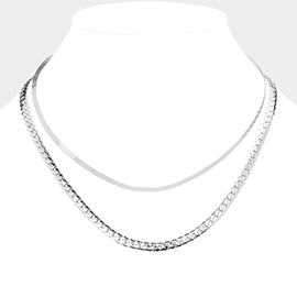 White Gold Dipped Metal Chain Double Layered Necklace
