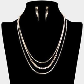 CZ Square Stone Detailed Triple Layered Necklace