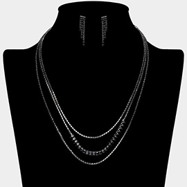 CZ Square Stone Detailed Triple Layered Necklace