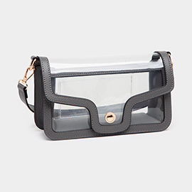 Solid Faux Leather Transparent Rectangle Shoulder Bag