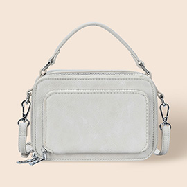 Solid Faux Leather Rectangle Tote / Crossbody Bag