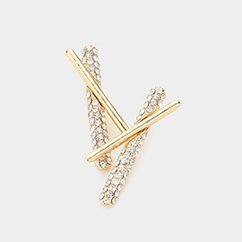 Stone Paved Metal Bar Crossed Earrings